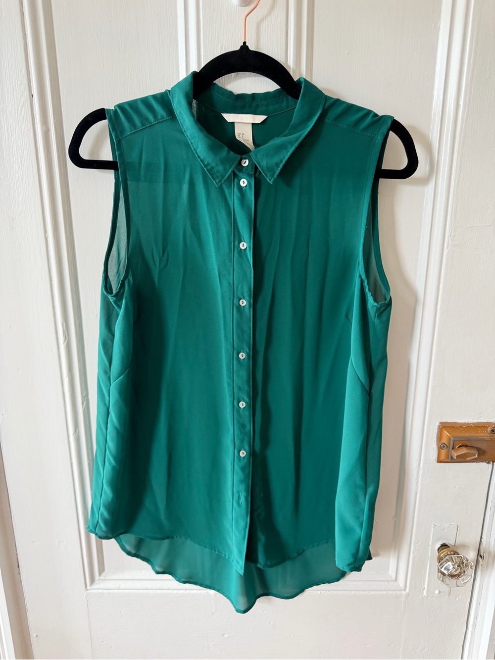 H&M Sleeveless Collared Button-Up Blouse in Teal Green